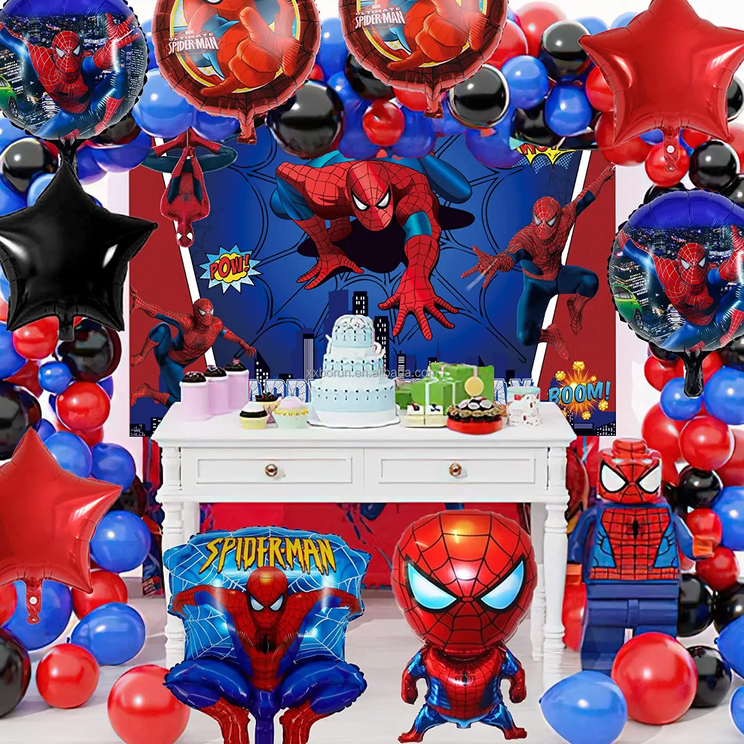 Large Super Hero Spiderman Balloon Arch Set Happy Birthday Banner For ...