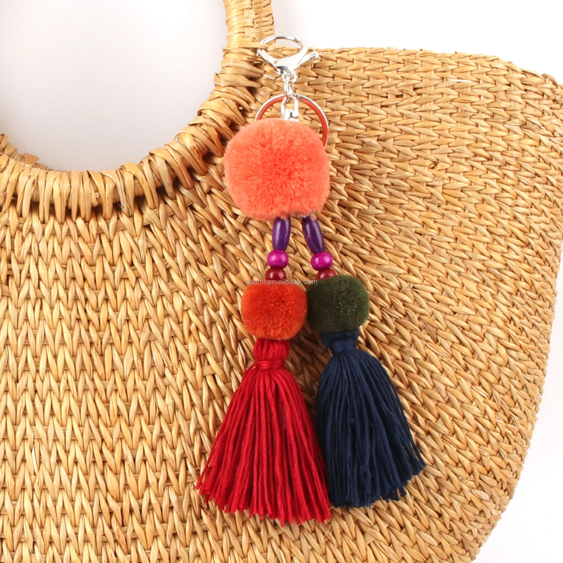 Multi Color Tassel Bag Key Ring Charm Pom Pom Purse Charm Handbag Charm