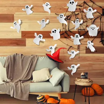 NISEVEN 21Pcs/set Halloween Decorations Reusable Self-Adhesive White Ghost Wall Decals 3D Cute Ghost Stickers