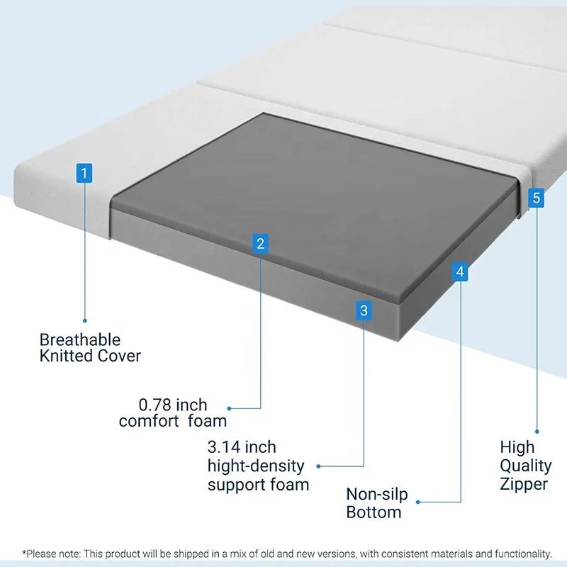 bedroom non slip bottom tri fold memory foam foldable mattress cover with zipper-4