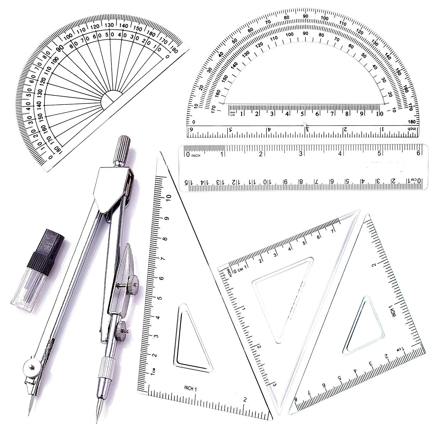Blue Rebecca 8 Pcs Student Math Geometry Tool Set Drawing Compass Protractor Straight Ruler 