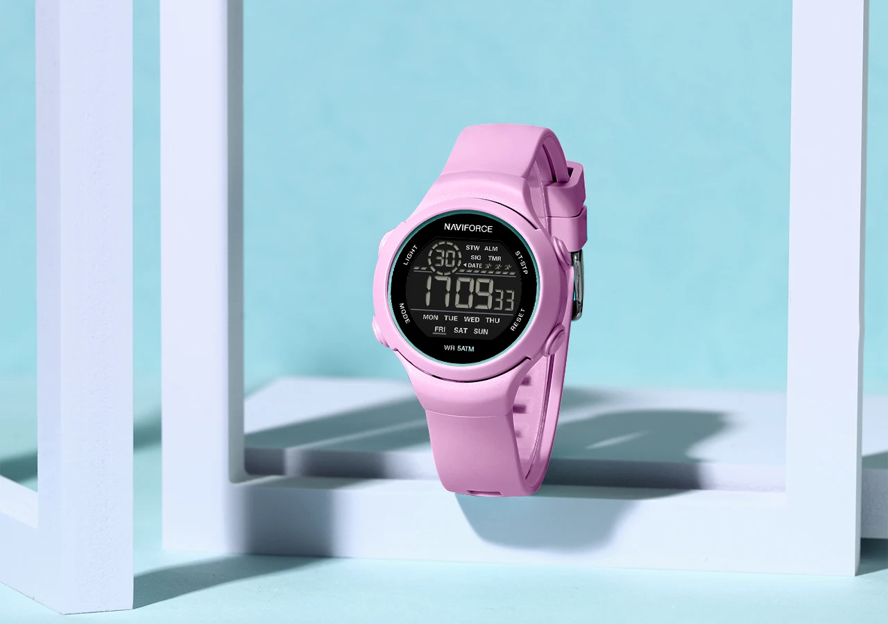 NAVIFORCE 7119 Watch for Woman Casual Waterproof Day and Date Display Silicone Strap Wristwatch LCD Digital Electronic Watches