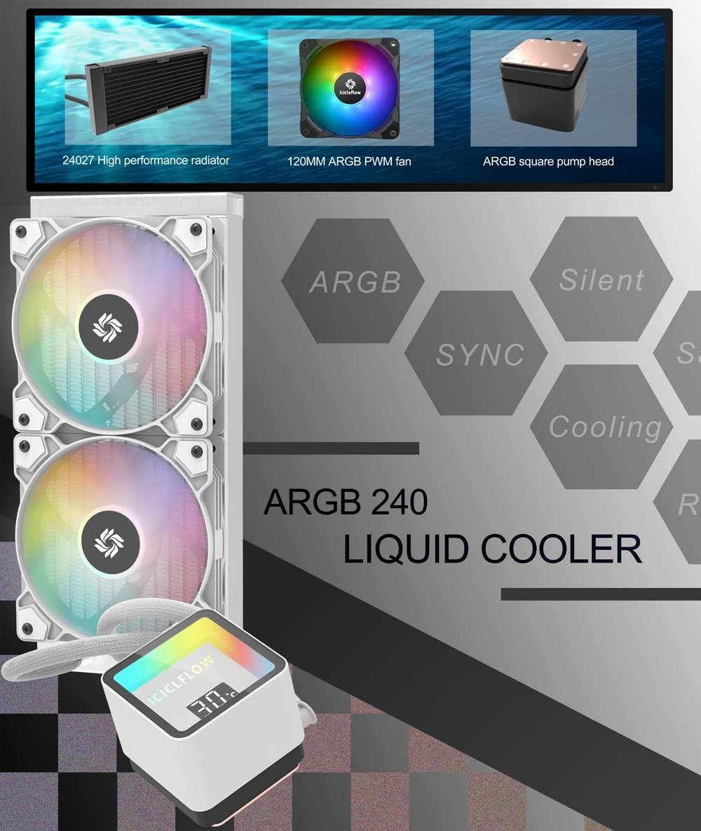 240 Argb Temperature Display Liquid Cooler For Pc,Rgb Lighting With Pwm ...