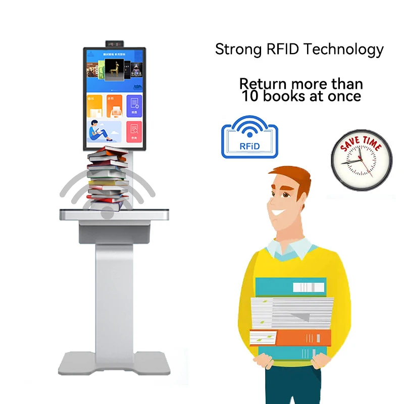 Library Kiosk for Borrowing/Renew/Return Books, Book Auto Return in Auto Borrow Out Kiosk Digital Self Service Kiosk for Library