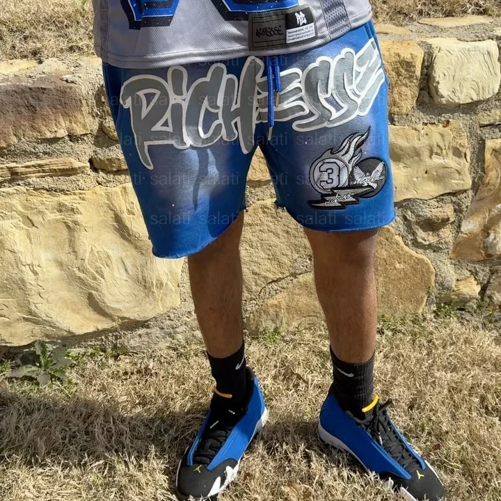 Custom Summer Jogger Sweat Shorts Cotton French Terry Baggy Distressed Puff Print Embroidery Rhinestone Acid Wash Shorts for Men gallery 2