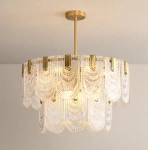 French Design Nordic Led Crystal Glass Copper Gold Chandelier for Bedroom Hotel Lobby Decor
