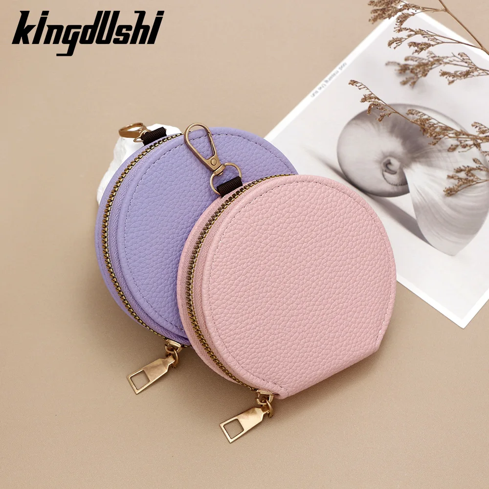 Mini Round Change Purse Ladies PU Leather Coin Bags Makeup Lipstick Pouch  Zipper Credit Card Holder Short Keychain Wallets