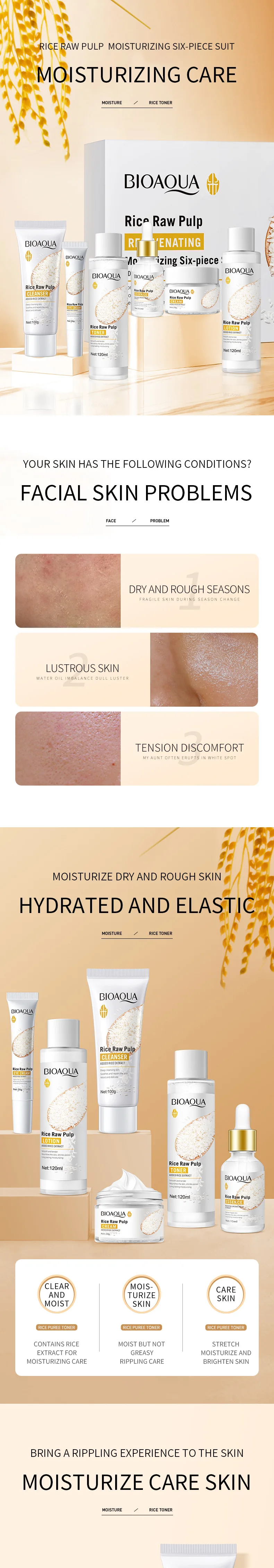 OEM Bioaqua Wholesale Six-Piece Rice Skin Care Set for All Skin Types ...