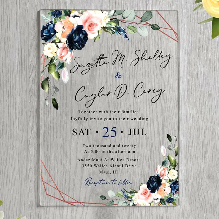 Эксклюзивная прозрачная акриловая пригласительная открытка на заказ с изображением гитары Бенгальской