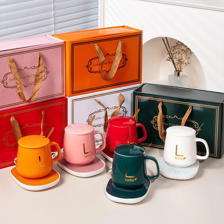 Nordic Style Cute Intelligent Temperature Control Heated Cup Set Smart 55 Degree Ceramic Coffee Mug Warmer With Thermostat