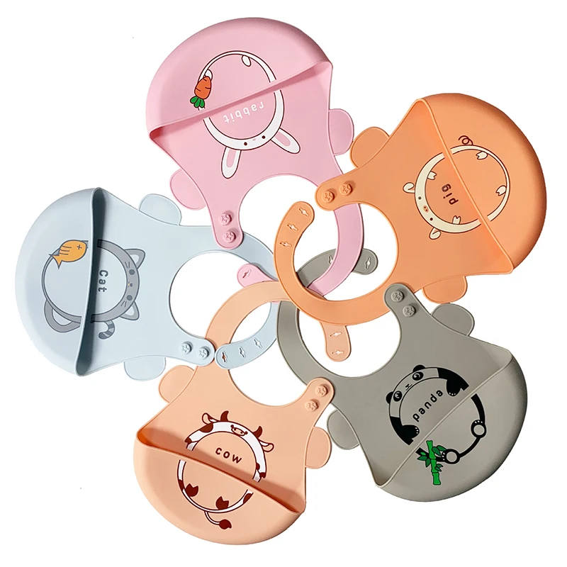 Patterned Lightweight Roll Waterproof Silicone Baby Bib Set Button/Snap Eco-Friendly Anti-Bacterial Plain Design for Infants