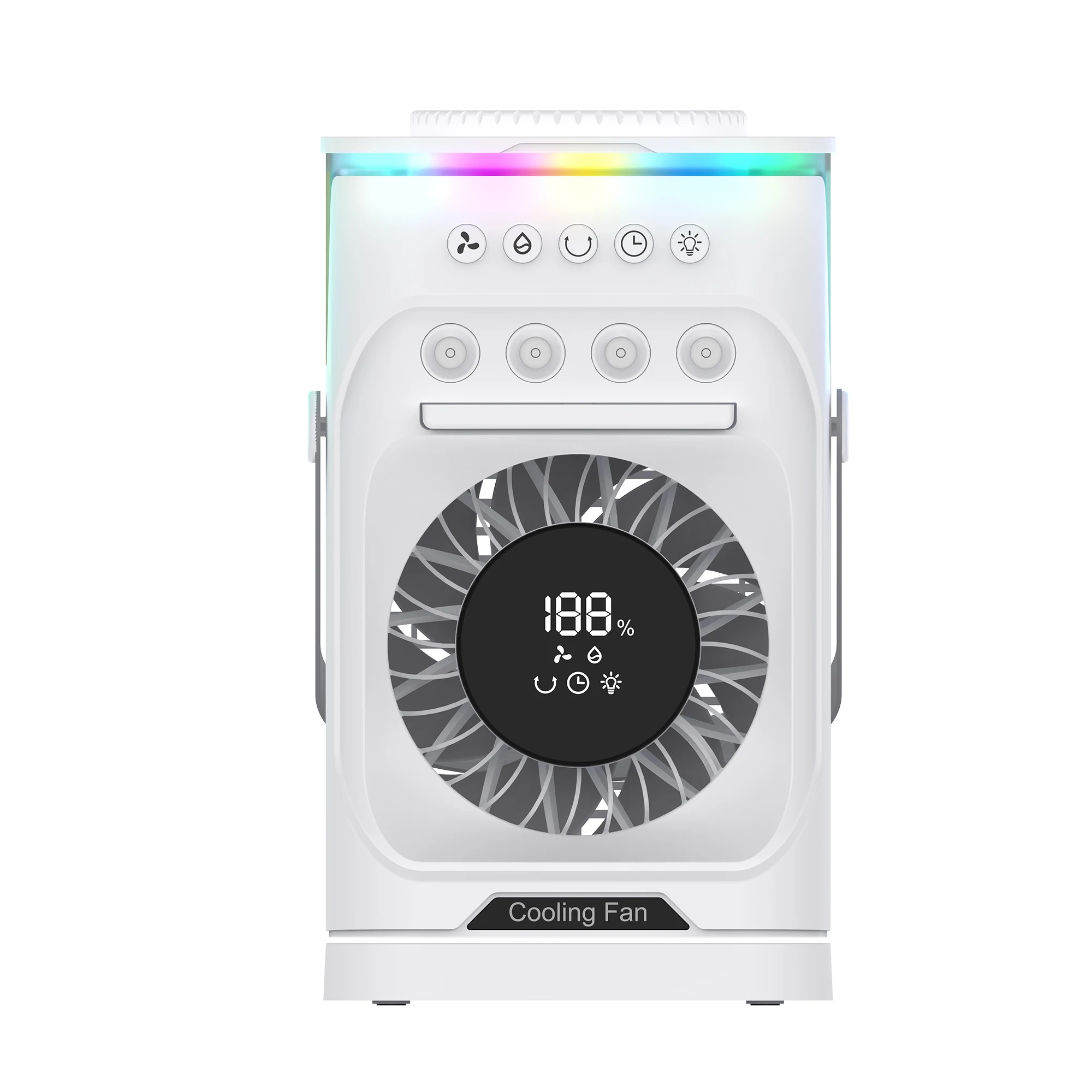 Outdoor Camping Fan with Spray Mist & RGB Lighting Rechargeable USB-Powered Portable Evaporative Cooler for Car & Garage Use