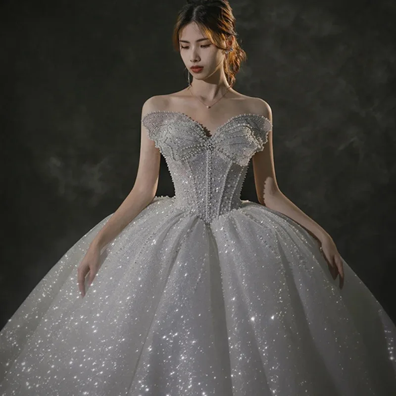 2022 New Main Wedding Dress V Neck White Ivory Bridal Strapless Organza ...