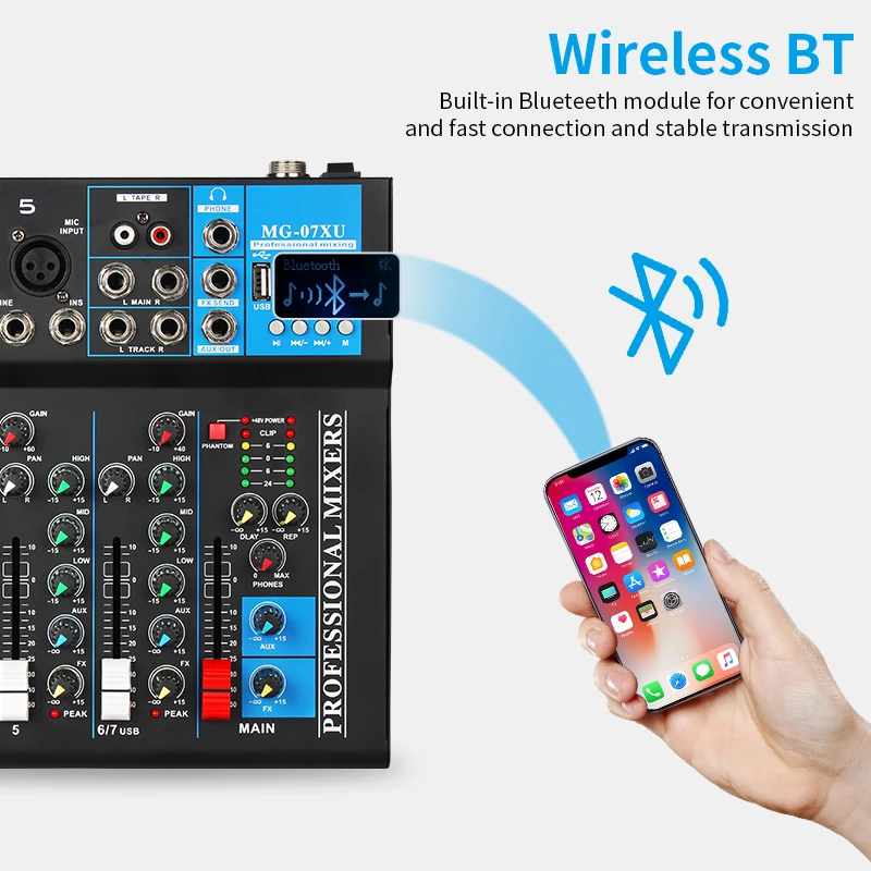 mg-07 professional 7-channel audio mixer with