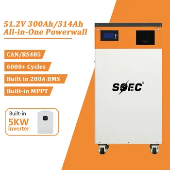 51.2V 16S 15kwh+5KW All in One Solar  Built in 5kw Inverter 300Ah /314Ah LiFePO4 Battery 15kWh Home Energy Storage Battery