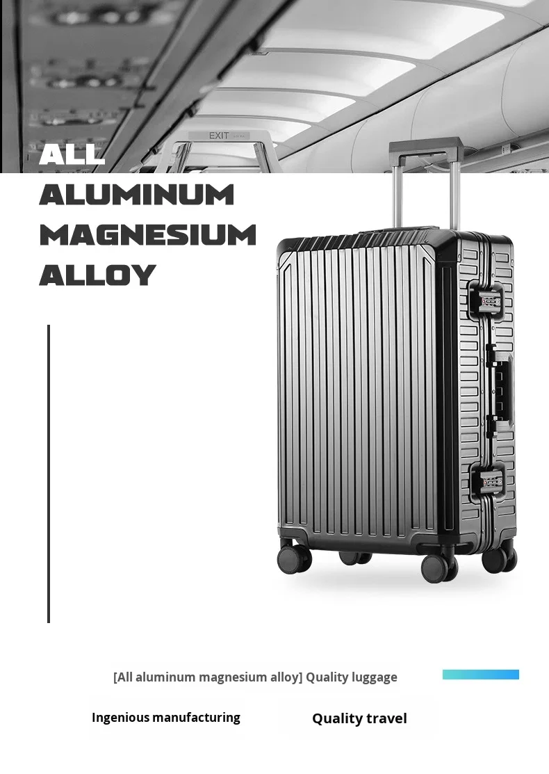 20-28 Inch Full Aluminum Suitcase Luxury Classic Business Travel Carry-On Suitcase Durable Zipperless Metal Luggage TSA Lock details