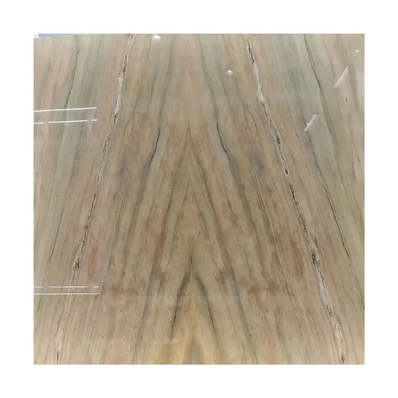Luxury  Stone Silk Quartzite Slab Brazil Exotic Decoration Slab Yellow Book Match Wall And Floor Tiles