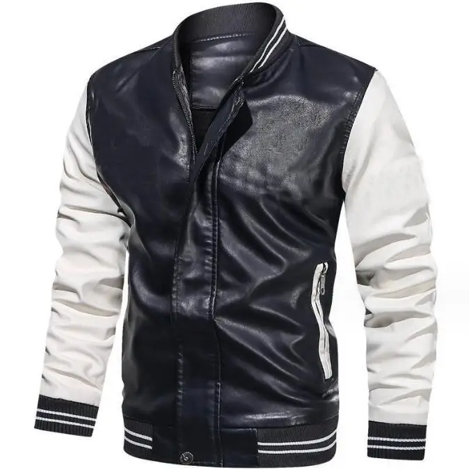 Autumn Winter Slim Fit Coat Red Black Patchwork Motorcycle Waterproof Pu Leather Jacket For Men_voghion.com