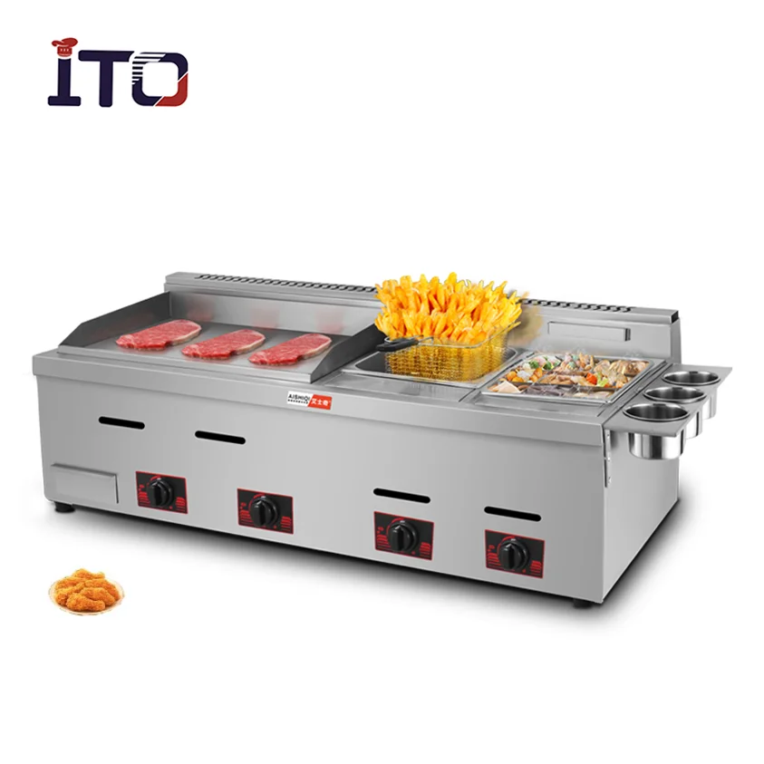 Large Gas Griddle with Deep Fryers