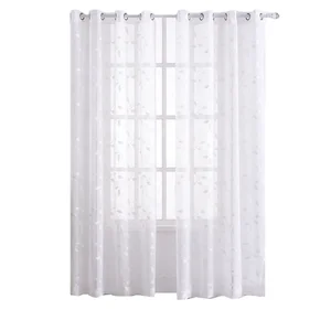 White Very Soft Living Room Sheer Curtains Embroidered