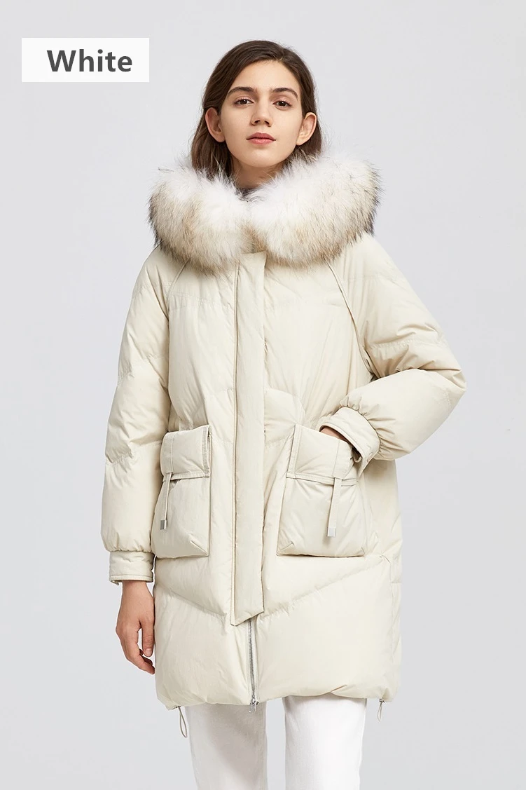 Winter Women Hooded Zipper Down Jacket Fox Fur Women's Down Coats - Buy ...