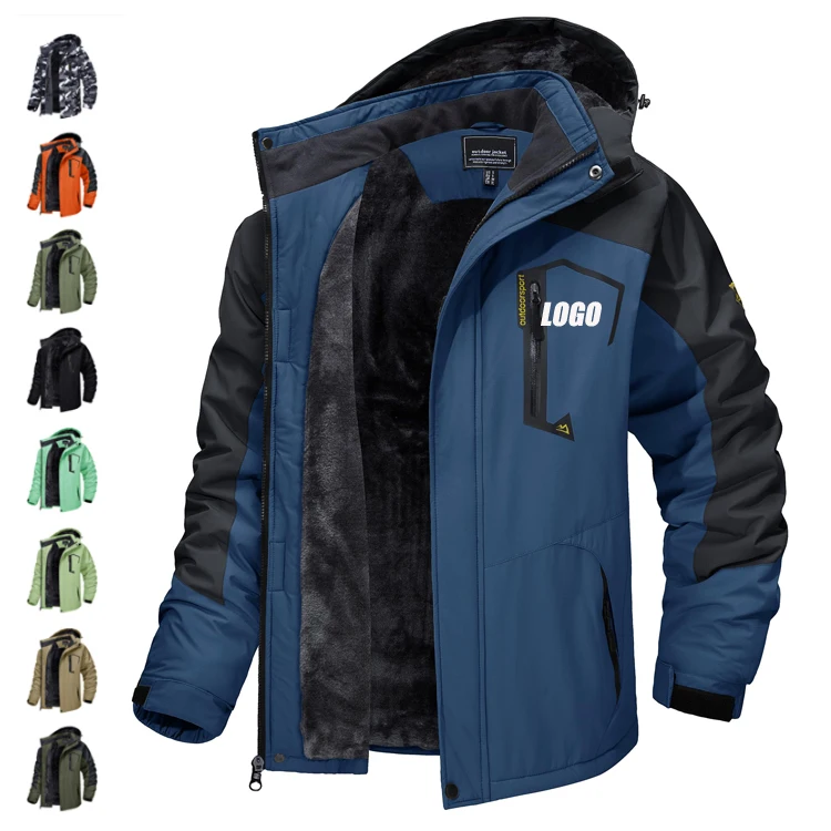 Custom Men Hooded Fleece Ski Wind Breaker Jacket Waterproof  Warm Winter Snow Jackets With Fleece Lining Coats for Bulk Buyers