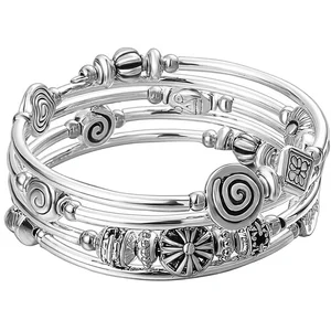 Natural Stone Beaded Pearl Bangle Wrap Bracelet Fashion Bohemian Jewelry Multilayer Charm Thick Silver Metal Beads Gift Women