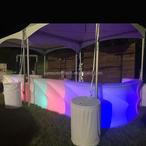 Modern Luxury Design Wave Shape Plastic Table Led Lighted Night Club Hotel Furniture Bar Counter with Ice Cavity