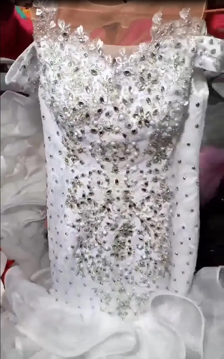 chinese dress ladies Plus Size Mermaid Crystal Lace Beads Sweetheart Long Train African Custom  Made Ruffless Wedding Dresses main image 1
