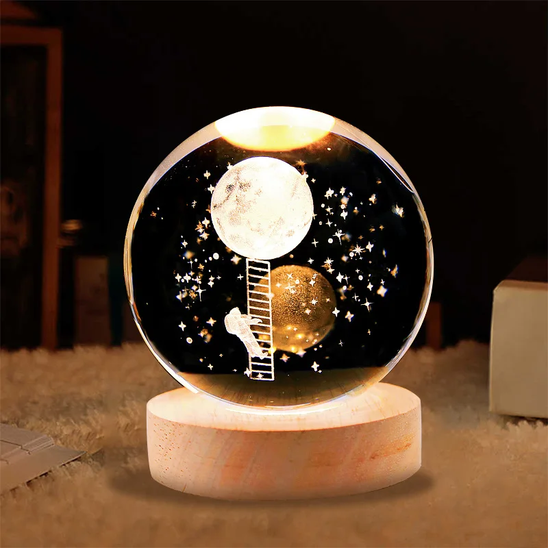 3d Art Crystal Ball Night Lamp Luminous Crystal Ball Decoration Solar ...