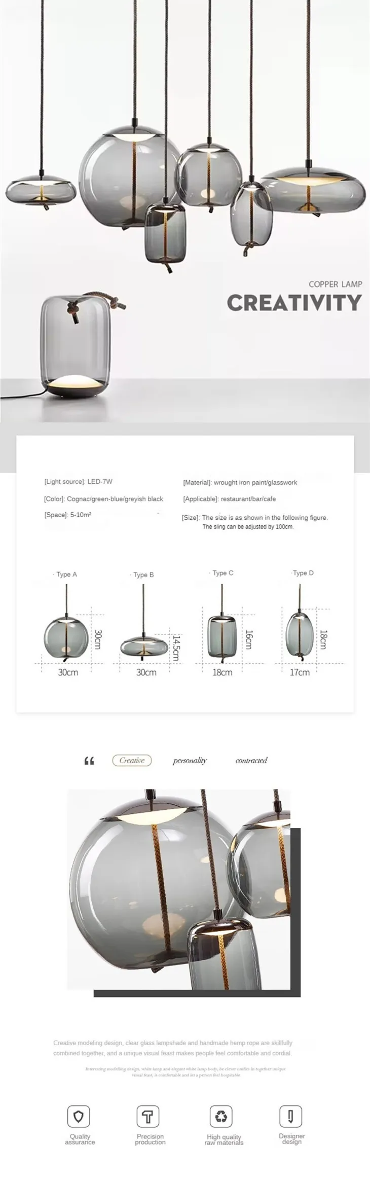 View of Modern LED Glass Pendant Light Chandelier for Kitchen & Restaurant ...