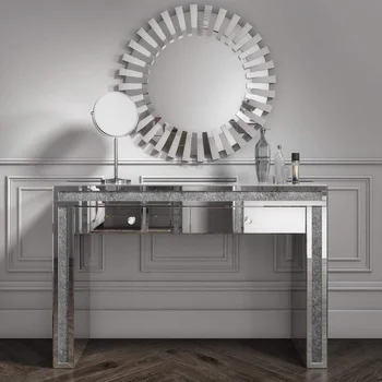 Contemporary Luxury Visonnaire Corridor Foyer Silver Long Mirrored Wall Console Table with Mirror