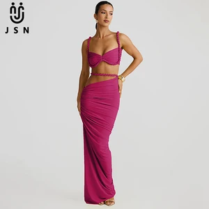 JSN 2026 Customized New Design Fashionable New Sexy Solid Color Backless tank Top and Hip-hugging Beach Skirt Set for Women