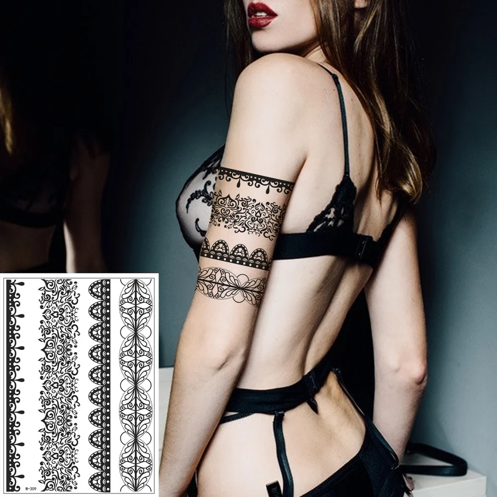 Custom Printed Lotus Flower Design Sexy Black Henna Mehndi Temporary Tattoos for Arm Neck Chest Paper Material for Women Men
