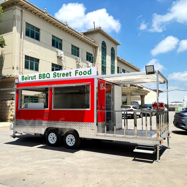 Big Mobile Coffee Charcoal Bbq Food Concession Truck Trailer Fully Equipped with Back Expandable Porch Style Grill and Smoker