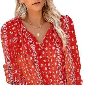 Women's Floral Print V-Neck Long Sleeve T-Shirt Top Sporty Style in Spring Season Made of Polyester