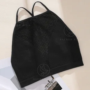 Beautiful European American Women's Bras Sexy Mesh Perspective Deep V Temptation Cross Shoulder Strap Seamless Beautiful Back