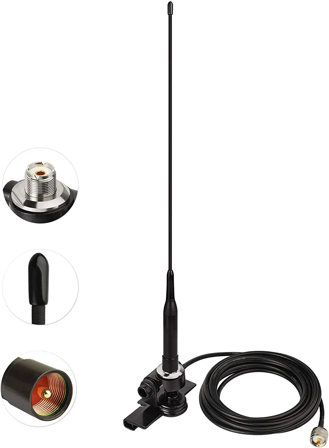 Antenne Radio Voiture Bingfu TC3717 - UHF/VHF, Profil Bas, Support Lèvre Inclus