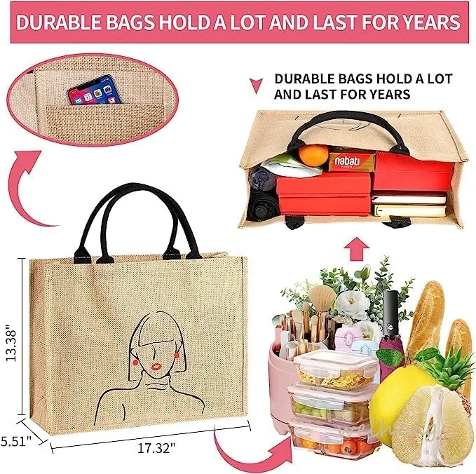 Customized Printing logo Recycled  High Quality Load Capacity Women Small Shoulder Shopping Jute Tote Bag supplier