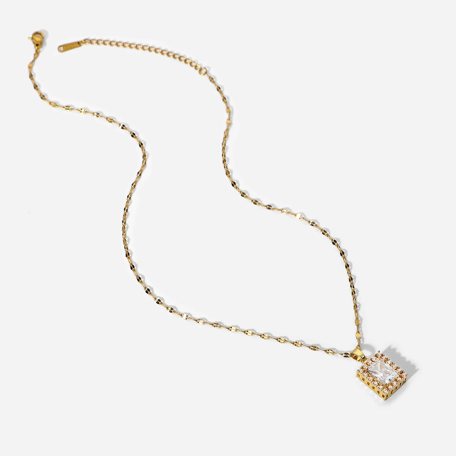 18k Gold Plated Stainless Steel Gift Jewelry Charm Square White Cubic