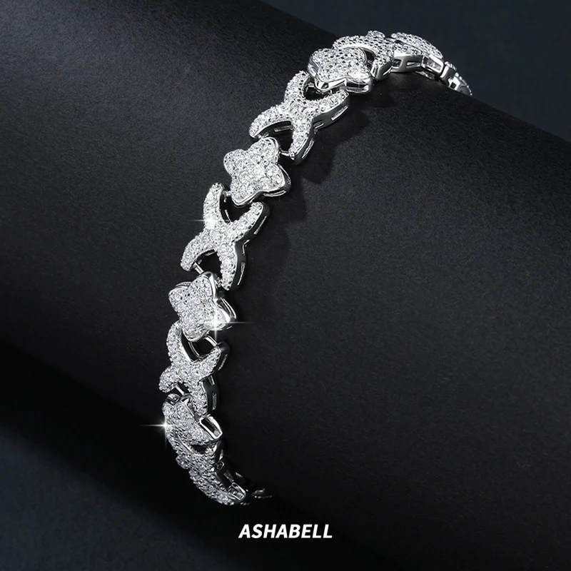Infinity X Four Leaf Clover Flower Link Bracelet 925 Sterling