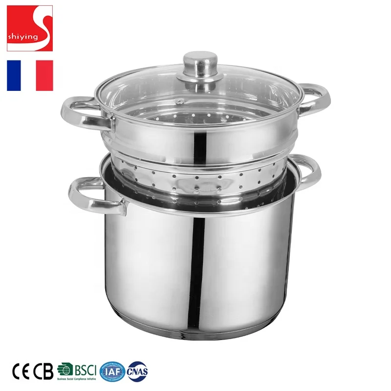 Customized Stainless Steel Cookware 3 Layer Pasta Pot Big Cooking Pot With Steamer