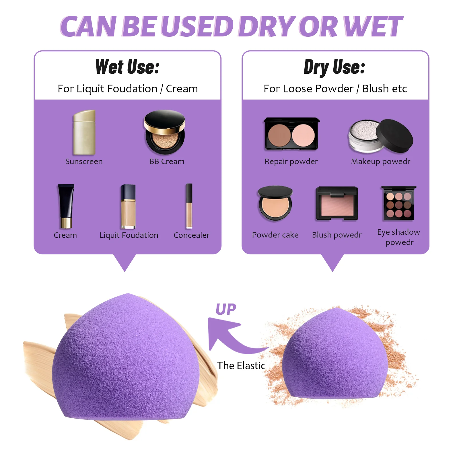 4pcs Purple Marshmallow Sponge Latex Free Wet Dry Super Soft Peach