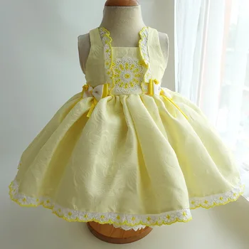 summer little baby girls spanish dresses yellow kids outfit fashion vintage wholesale children's clothes boutiques