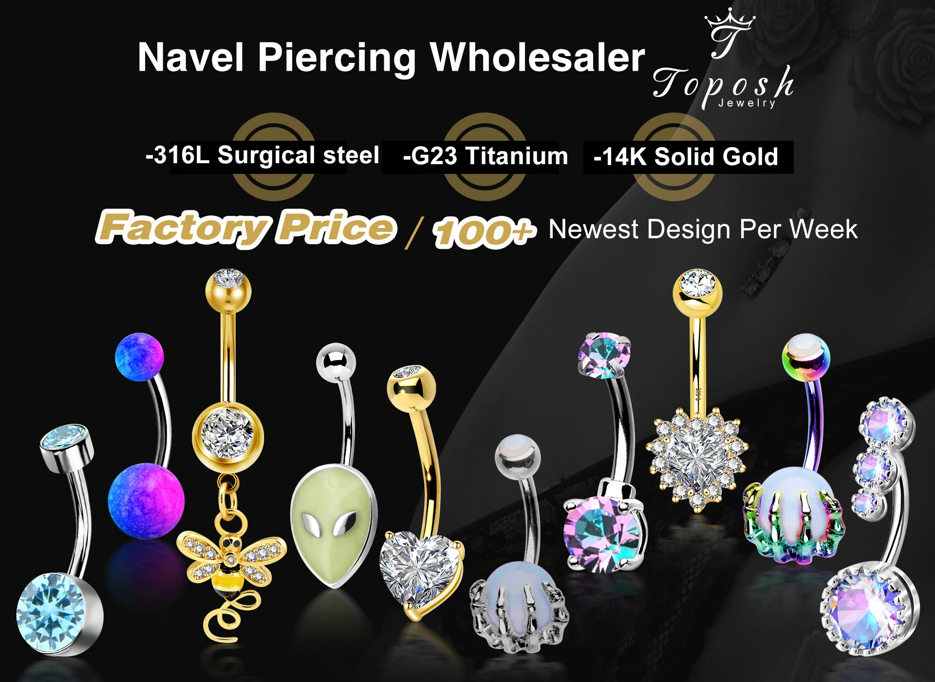 Top Fashion Belly Ring Navel Button Body Piercing Jewelry Baddie