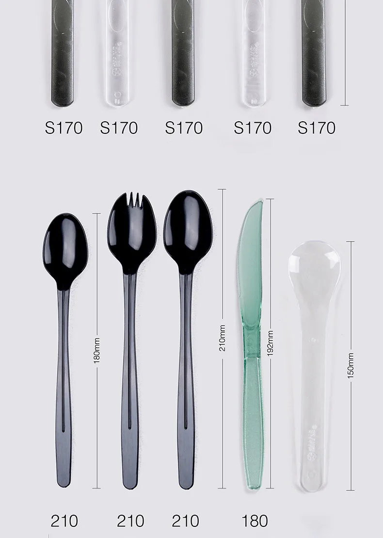 Disposable plastic knife, fork and spoon Thickened fruit salad spoon and fork Takeaway Western food knife, fork and spoon details