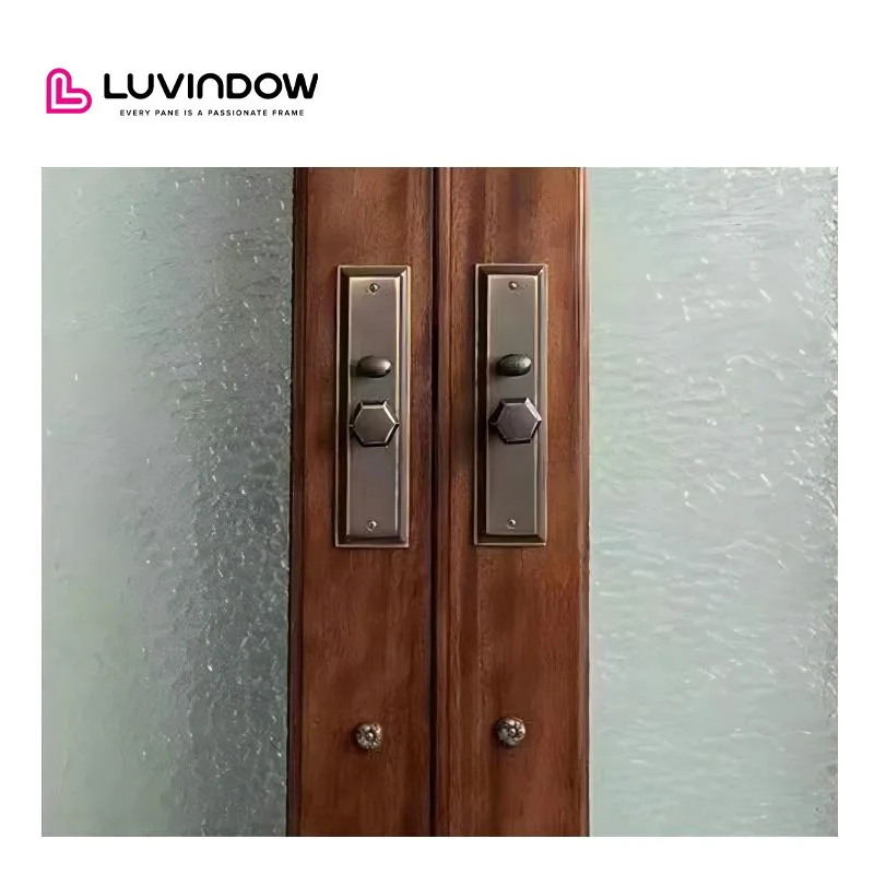 Custom Modern Design Double Entry Door Exterior Glass Solid Wooden Front Entrance Doors