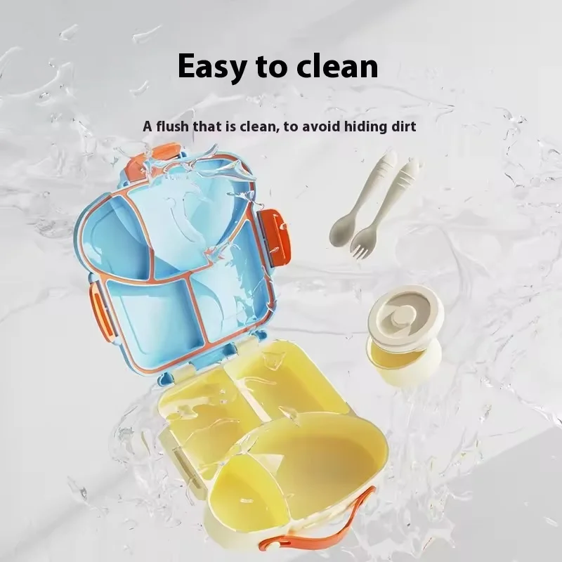 Portable 4 Compartment Tray School Lunchbox Cute Cartoon Design Microwave & Dishwasher Safe BPA Free