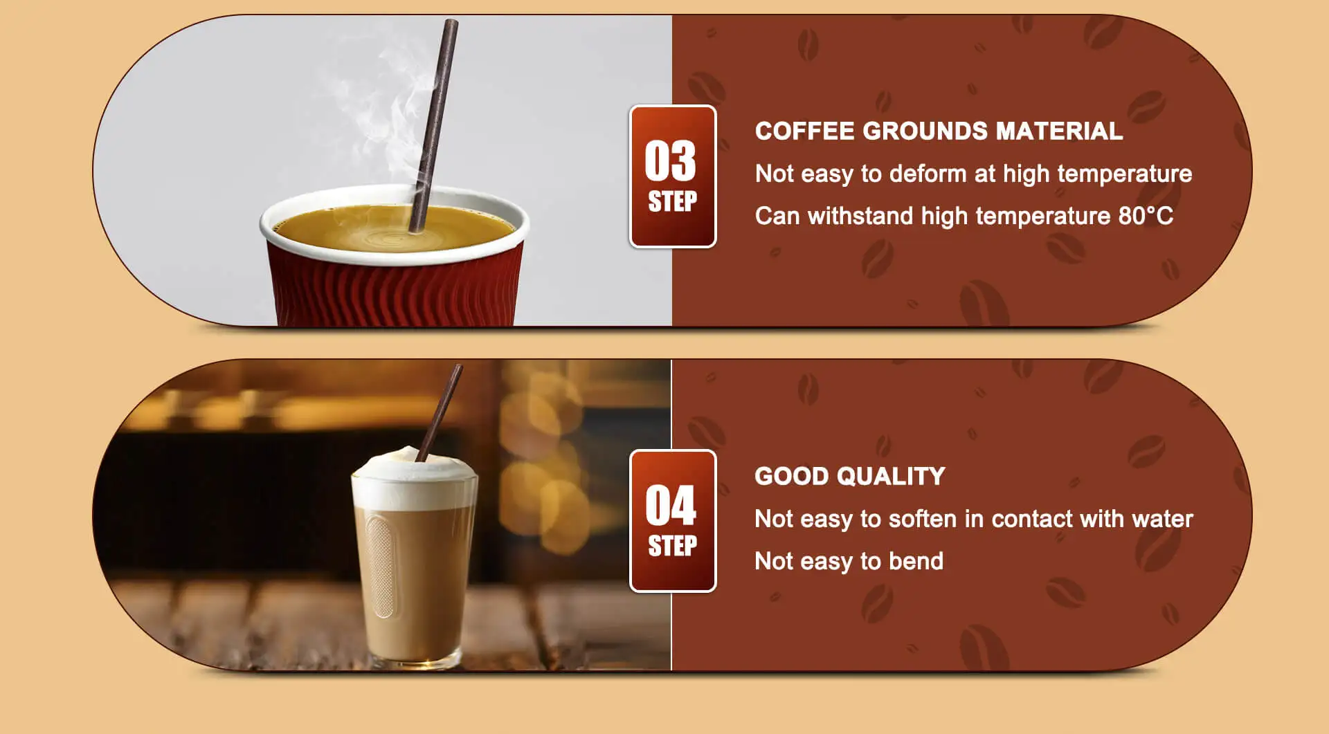 New Compostable Coffee Bagasse Straw, Coffee Waste Straw, Coffee Bean Straw With Paper Individual Wrap Package