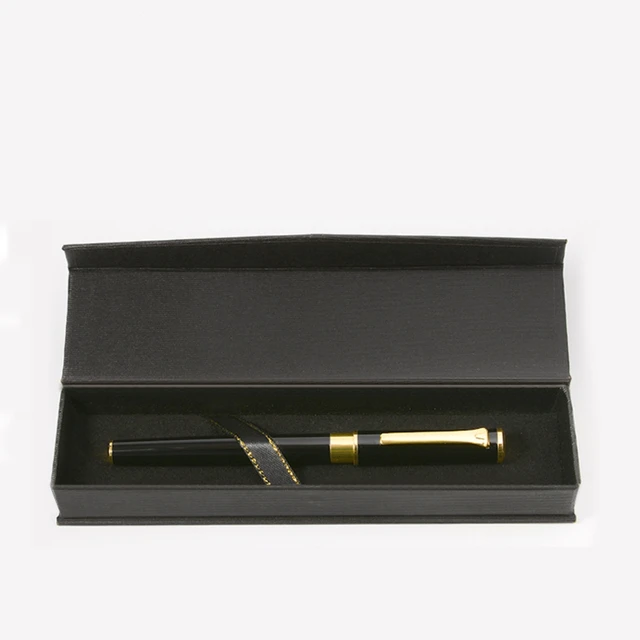 Wholesale Luxury Cardboard Metal Pen Packaging Gift Box Accept Customized Ribbon Lined Pencil Box Flip Cover Magnetic Pen Box